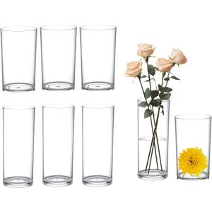 KLIFA- Carlsbad- Set of 8 Pieces, 6 & 7 Inch Tall, Plastic Cylinder Vases for Centerpieces, Acrylic Flower Vase for Wedding Centerpieces, Home Decorations, Clear