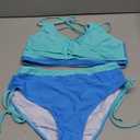 Women High Waisted Bikini Sets Tummy Control Swimsuits Color Block Two Piece Drawstring Bathing Suit Size L