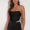 Women's Vintage Strapless Open Back Boned Mesh Bustier Zip Back Corset Bodyshaper Crop Top (Black, L)