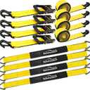 Car Tie Down Straps for Trailers 2inch x10ft - J Hooks with Safety Clips(10,000 Lbs Break Strength)-4 Pack Heavy Duty Vehicle Hauler Strap Tire Ratchet Straps with Axle Straps for Truck Utv Trailer