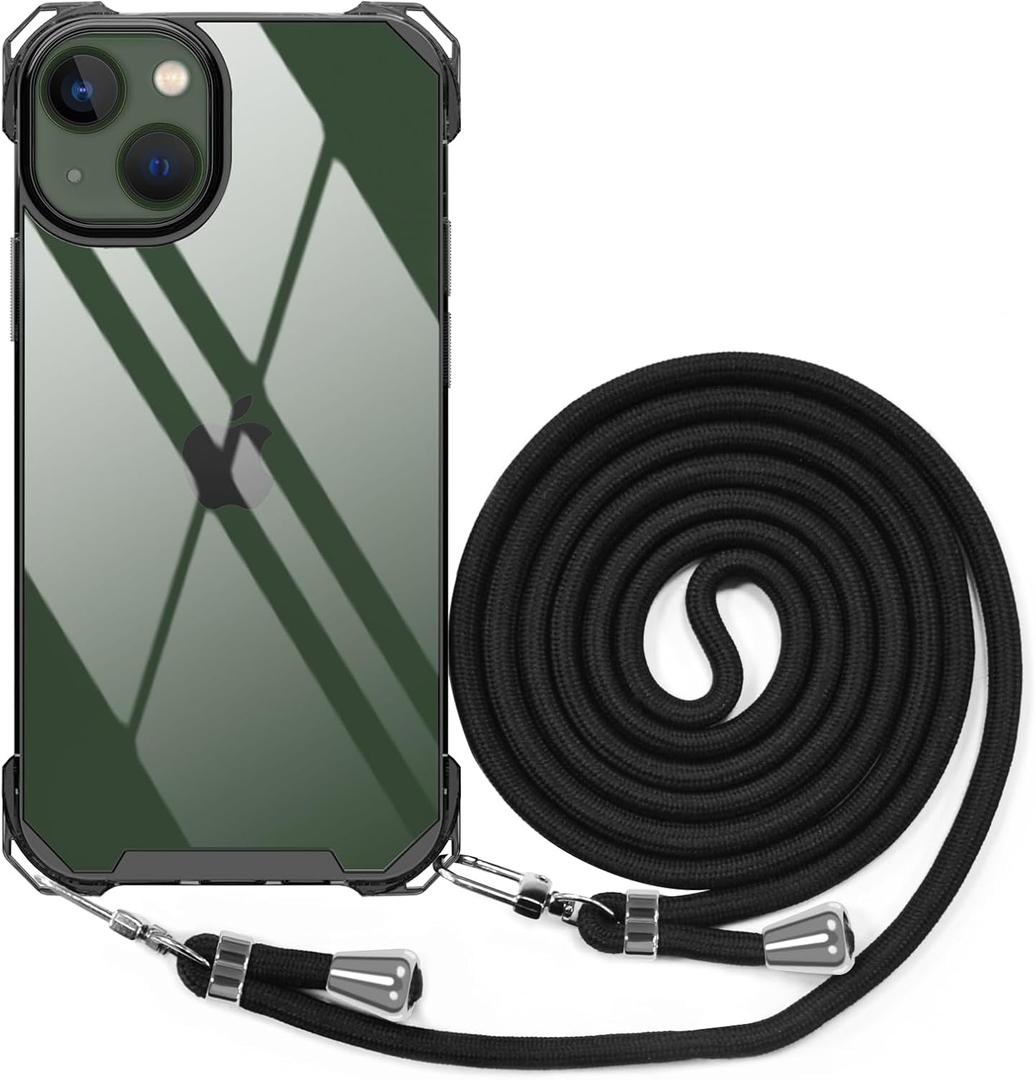 Crossbody Case for iPhone 13 Mini, Crossbody Cover with Neck Cord Strap,Transparent Clear PC Lanyard Phone Case for iPhone 13 Mini
