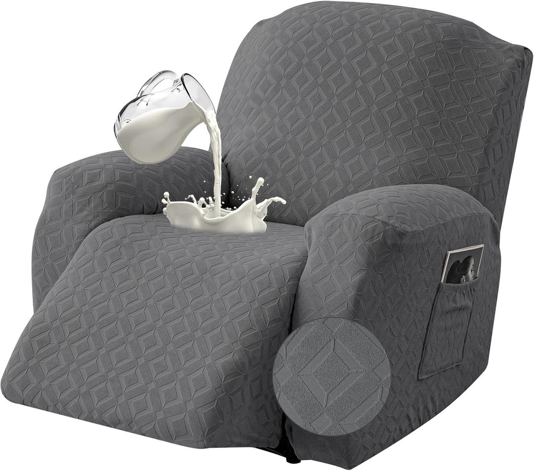 Gennia Waterproof Recliner Chair Cover,Stretch Reclining Sofa Covers with Pockets,Washable Lazy Boy Recliner Slipcovers,Leakproof Couch Protector for Kids, Pets, Dog and Cat (XL-Recliner, Dark Gray) (XL-1 Seat)