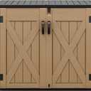 DWVO Outdoor Storage Shed, Weatherproof Resin, 35 Cu Ft Capacity, Horizontal Design, X-Shaped Lockable Door, Suitable for Bike, Garden Tools, Trash Cans, Brown