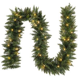 9FT Prelit Christmas Garland with Lights, Battery Operated Lighted Christmas Garland, Christmas Winter Decor for Mantle, Fireplace  Perfect for Indoor & Outdoor (Evergreen, 9ft)