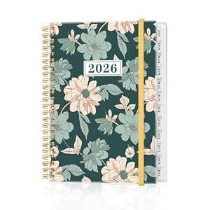 2026 Planner - Weekly and Monthly Planner from Jan 2026 - Dec 2026, Spiral Planning 2026 with 12-Month Tabs, Inner Pocket, 6.25" x 8.5", Green Flower