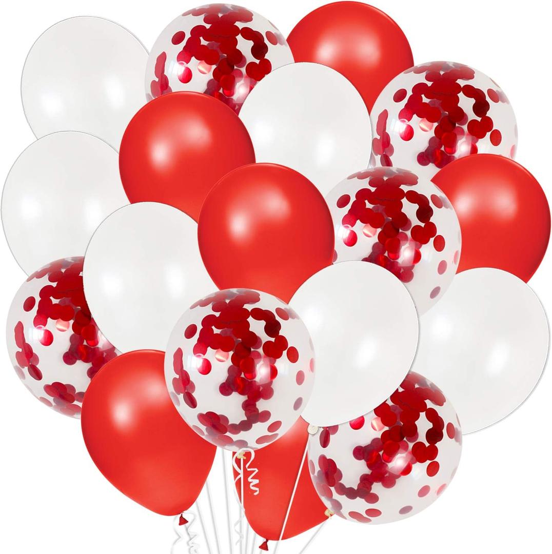 KatchOn Valentines Day Balloons Red White 12 Inch, Pack of 40 | Valentines Balloons for Valentines Day Decorations | Red and White Valentines Decor | Confetti Balloons for Anniversary Decorations