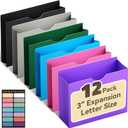 ANSOOK Manila File Jackets & File Pockets Letter Size,Reinforced Straight Cut Tab,Heavy Duty 3" Expansion Manila Folders,12 Pack Job Folder File Jackets Designed for Use in Standard Hanging Files (Colored)