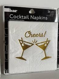 Gold Cheers Bar Cocktail Paper Napkins 2 Ply 5”x5”/ Sealed