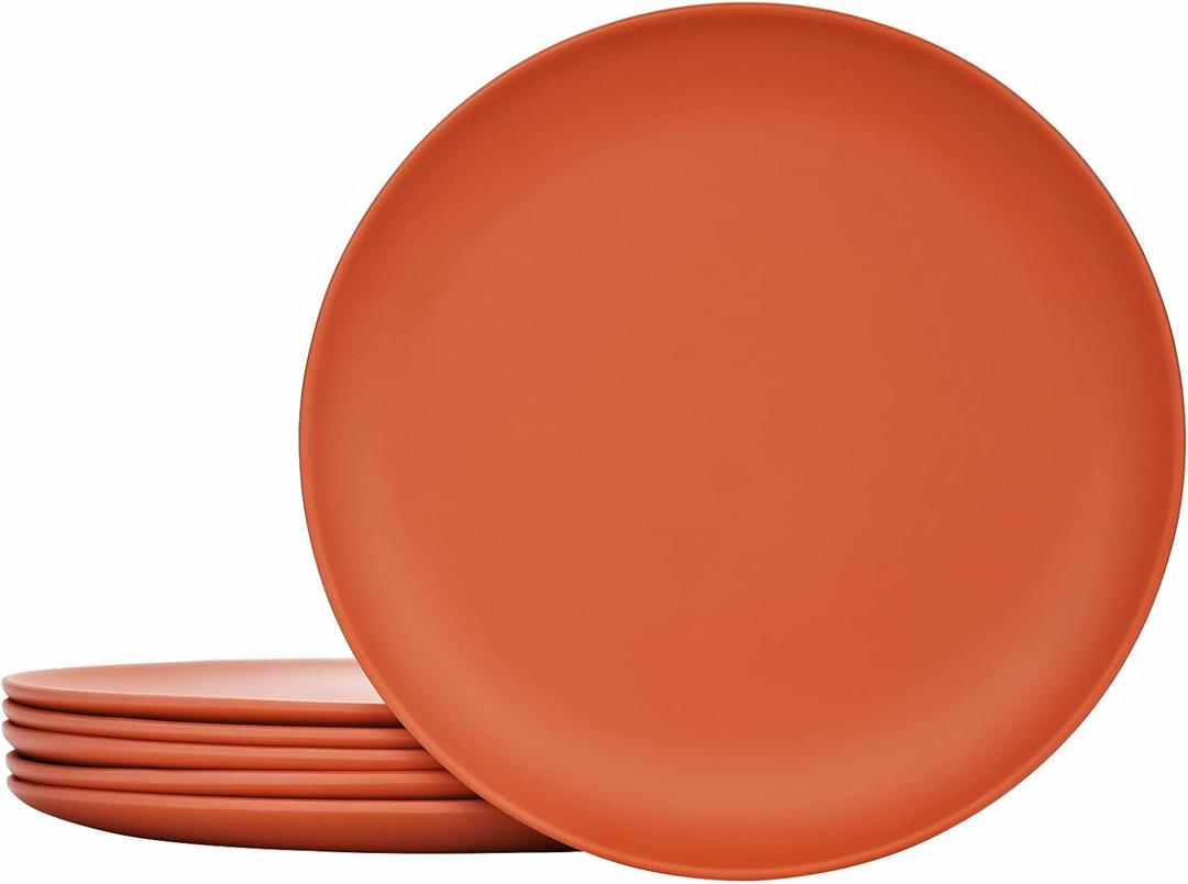 TP 10" Plate Set, 6-Piece Melamine Round Dinner Plates, Unbreakable Weighty Serving Dishes for Home, Outdoor Party, Restaurants, Orange