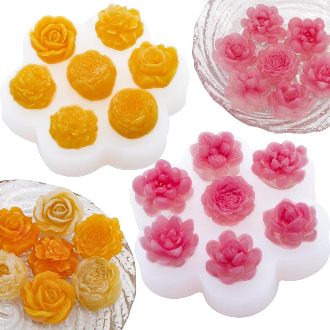 EuTengHao 3D Flower Silicone Molds for Candle Soap, 14 Styles Plant Flower Resin Casting Molds, Wax Scented Candle Soap Silicone Molds for Home Decoration DIY Making (2Pcs, 14Styles)