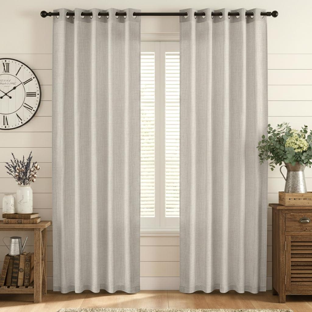 NICETOWN Natural Linen Curtains 84 Inches Long 2 Panels for Bedroom Living Room, Privacy Linen Textured Window Drapes Semi Sheer Light Filtering Grommet Burlap Look Curtains, 52" W x 84" L