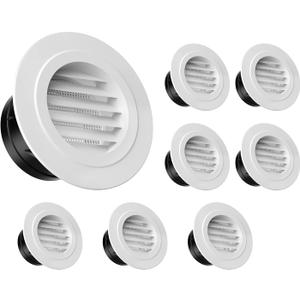 HG Power Soffit Vents 4 Inch - 8 Pack White ABS Louvered Round Exhaust Vent with Built-in Screen Mesh - for Exhaust Fan, Dryer Vent, HVAC Ducting, Bathroom, Kitchen, Garage & Attic Ventilation