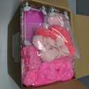 36 Pcs Mini Empty Suitcase Storage Box with Plush Ball Keychain Headband Clear Candy Luggage Storage Containers Suitcase Packaging Case for Wedding Birthday Bridal Party (Pink,Rose Red)