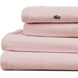 Lacoste 100% Cotton Percale 4-Piece Sheet Set  Cool, Crisp, Matte, and Durable, Oeko-Tex Certified  Solid, Iced Pink, Standard King