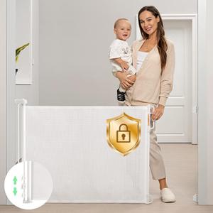 Retractable Baby Gate, Momcozy Mesh Baby Gate or Mesh Dog Gate, 33" Tall,Extends up to 55" Wide, Child Safety Gate for Doorways, Stairs, Hallways, Indoor/Outdoor (33" Tall x 55" Wide, White)