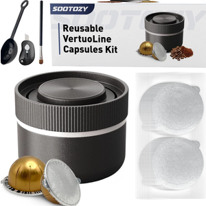 Reusable Pods Kit for Nespresso Vertuo, Refillable Coffee Pods with 100Pcs Alumi