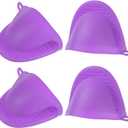 HARFINGTON 4pcs Thickened Mini Oven Gloves, Heat Resistant Silicone Oven Mitts Finger Pinch Grips Pot Holder for Kitchen, Cooking, Baking, BBQ Heat Resistant Gloves, Purple