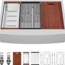 Sarlai 36 Farmhouse Kitchen Sink Double Bowl - 36 x 22 Inch Farm Sink Stainless Steel Apron Front 16 Gauge Ledge Workstation Sinks Low Divide 50/50 Double Basin Under Counter Kitchen Farmer Sinks