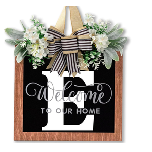 14'' Large Last Name Welcome Door Wreath for Front Door 26 Letter All Year Round Wooden Hanging Decoration for Farmhouse Home Outdoor and Indoor Decor