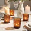 24pcs Amber Votive Candle Holders for Table, 2x2.5in Vintage Glass Small Tea Light Candles Holders for Home Decor, Tealight Candle Holder Decor for Wedding Centerpieces Baby Shower