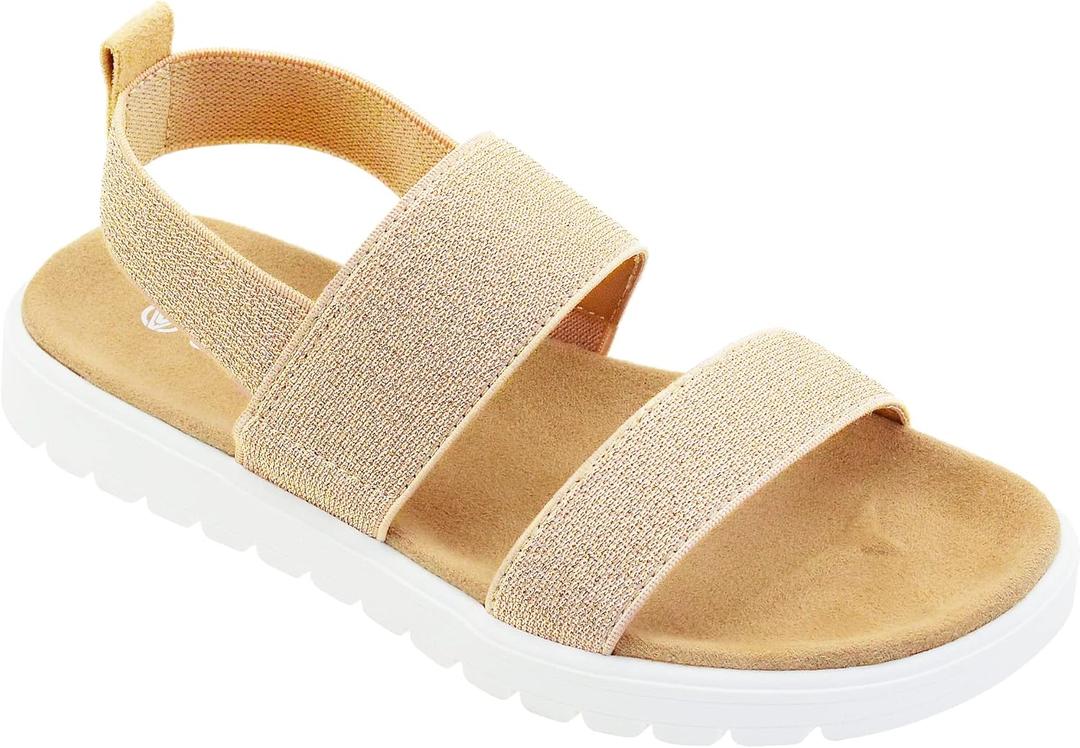 Vonair Girls Rainbow Sandals Open Toe Elastic Back Strap Comfortable Summer Sandals with Soft Rubber Sole, 5 Big Kid, Gold