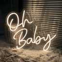 Oh Baby Neon Signs-Transparent Acrylic with Dimmers Light Up Lights Signs Indoor Bedroom Room Decor Wall Led Neon Sign 22.220.9 in Bar Christmas Party Wedding Girl Boy Living Room Office Warm White