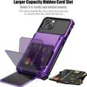 Nvollnoe iPhone 13 Wallet Case with Card Holder - Dual Layer Heavy Duty Shockproof Case with Hidden Card Slot for 5 Cards (Purple)
