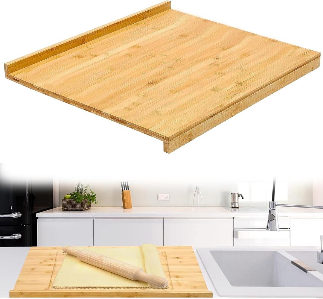 Reversible Bamboo Pastry Board, Large Bamboo Wooden Cutting Board with Counter Edge Reversible Pastry Board for Kitchen Chopping Board Butcher Block with Lip for Counter Table Top