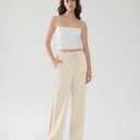 Susclude Womens Wide Leg Sweatpants Baggy Cotton Stretch Track Pants Lightweight Striped Casual Lounge Flatters Legs Pants (Large, Beige)