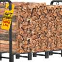 Amagabeli Firewood Log Rack Outdoor 4ft Heavy Duty Logs Holder for Fireplace Indoor Outdoor Adjustable Wood Racks for Fire Wood Holder Metal Pile Stand Storage Stacker Organizer Black