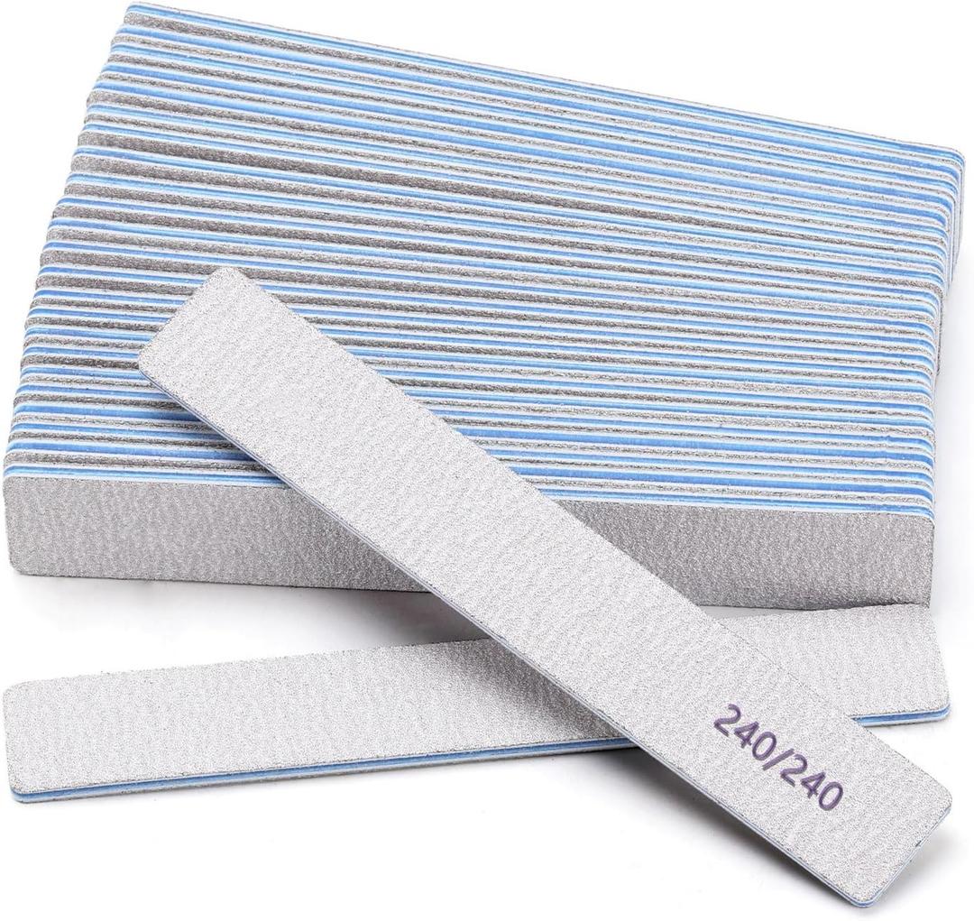 25 Count 240/240 Grit Nail Files for Natural Nails, Double Sided Emery Boards Fine Grit Nail File Manicure Tools