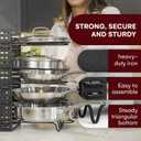 Adjustable Pots and Pans Organizer - 8 Tier Versatile Kitchen Pot Rack for Counter and Cabinet - Easy Setup, 3 DIY Installation Ways, Accommodates 8+ Pots and Pans - Space-Saving Black Design