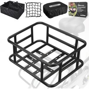 RAYMACE Rear Rack Bike Basket with Cargo Net and Liner Large Bicycle Basket Perfect Mount for Electric Bike