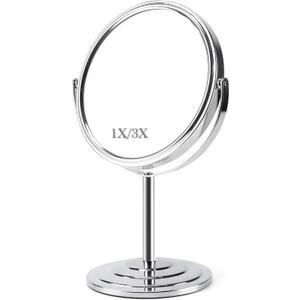 Schliersee Magnifying Vanity Makeup Mirror 7 Inch, 360Rotation Double Sided Magnification for1X, 3X, Desk Table Mirror (Silver)