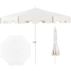 JONATHAN Y UMB1000B Baiona 9 ft. Classic MidCentury Market Patio Umbrella with UV Protection, Auto-Tilt, Crank and Wind Vent in White/Cream