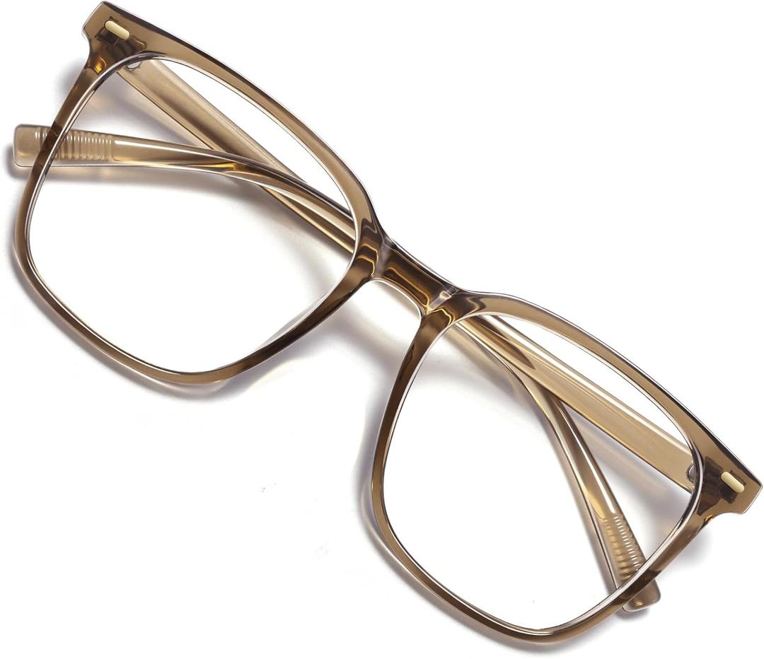 Oversized Square Blue Light Blocking Glasses for Women Men, Anti-Fatigue Computer Monitor Gaming Glasses Reduce Eye Strain (Brown)