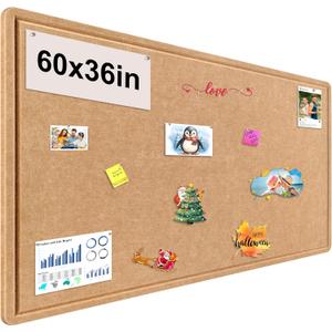 Large Bulletin Board, Foldable 60x36 Inches Cork Board Alternative, Large Felt Board Decorative Pin Board for Wall, Foldable Photo Board Self-Adhesive Vision Board with 36 Pushpins Brown