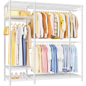 Ulif F7 Garment Rack, Heavy Duty Clothes Rack, Clothing Racks for Hanging Clothes, 6-Tiers Freestanding Portable Closet Storage Rack 58'' W 14.6'' D 76.6'' H, Max Load 800 Lbs, White