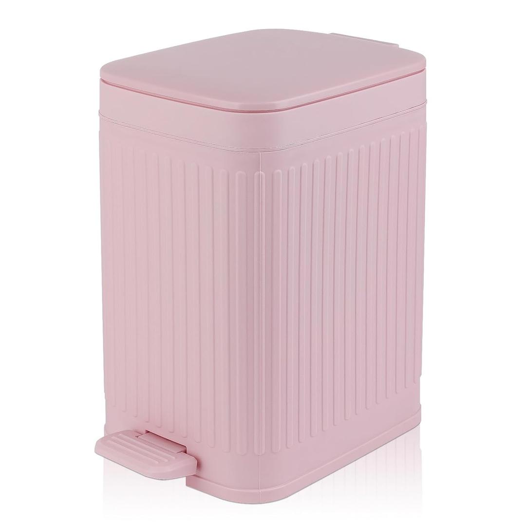rejomiik Small Bathroom Trash Can with Lid Slim Soft Close Garbage Can Step Wastebasket Container Trash Bin for Office Bedroom Kitchen Living Room 1.9 Gallon Pink