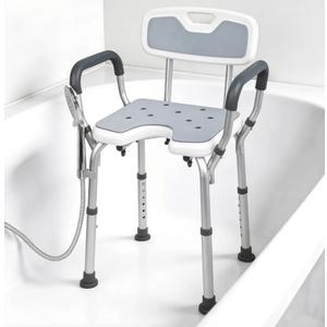 Shower Chair with Arms and Back, 330lbs Heavy Duty Bath Seat with U-Shaped Cutout, 21" Extra Wide Adjustable Shower Stool with 2 EVA Pads and Shower Head Holder, Tool-Free Assembly