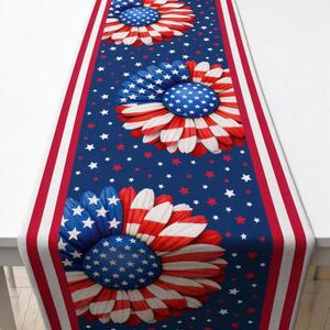 4th of July Decorations - USA Stars Floral Table Runner | Patriotic Decorations for Fourth of July - 250th Anniversary Decor Accessories Party Supplies Favors Indoor Outdoor Home