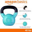 Basics Vinyl Coated Cast Iron Kettlebell for Strength Training, 40 LB, Textured Wide Handle, Full Body Workout, Light Blue