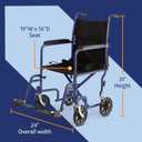 Medline Steel Transport Chair, Folding Transport Wheelchair, Removable Swing-Away Footrests, Full-Length Armrests, 19" Seat, 250 lb. Capacity, Blue