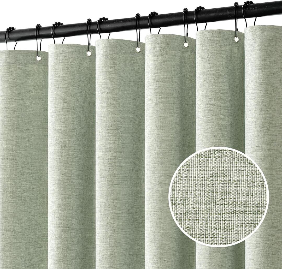 MIULEE Extra Long Spring Linen Shower Curtain 96 Inches Long with 12 Metal Hooks Modern Washable Fabric Curtain Set Waterproof Thick Cloth Shower Curtains for Bathroom Hotel Bathtub, Light Sage Green