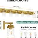 IZORRO Bathroom Vanity Light Fixture, 6-Light 46 Inch Gold Bathroom Light Fixtures Over Mirror, with Clear Glass Shade, Modern Farmhouse Vanity Lights, Rustic Restroom Lighting Fixtures