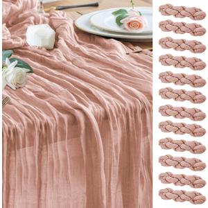 Wokceer 12Pack Dusty Pink Cheesecloth Table Runner 10FT Boho Gauze Spring Easter Cheese Cloth Table Runner for Party Rustic Sheer Runners for Baby Bridal Shower Wedding Christmas