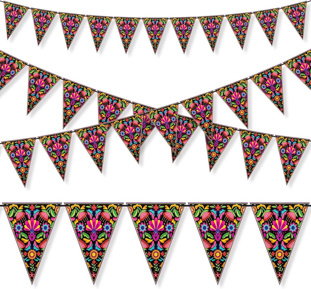 Tudomro 4 Pcs 39.37 ft Mexican Party Banner Fiesta Paper Garland Cinco De Mayo Decoration Triangle Pennant Flag Banner for Mexican Baby Shower Fiesta Birthday Party Decoration