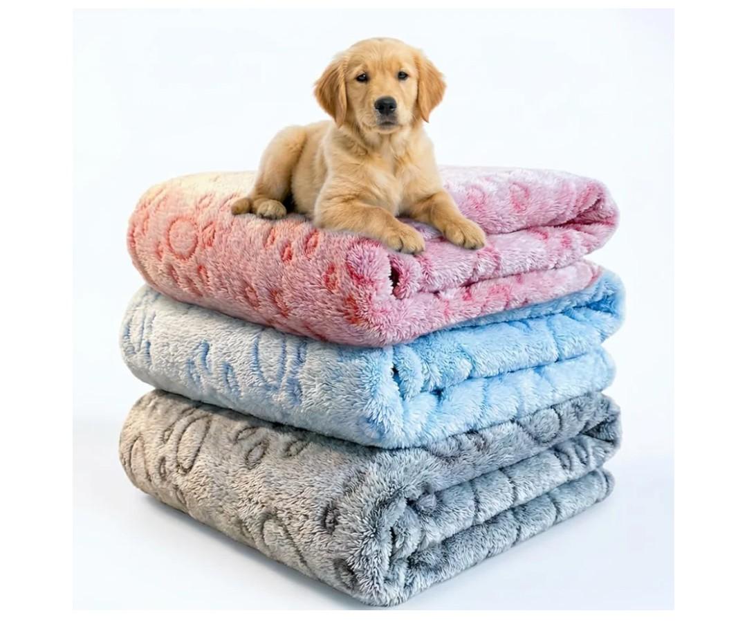 Dog Blankets for Dogs, 12 Pack Dog Blanket Washable 22" x 13", Fuzzy Soft Pet Mat Throw Cover for Kennel Crate Bed, Cute Paw Pattern, Cat Blanket, Blankets for Dogs, Pet Blanket
