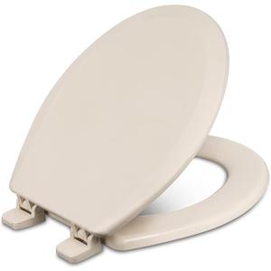 Centoco Round Toilet Seat, Heavy-Duty Wood Core with Plastic Scratch-Resistant Finish, Residential, Made in the USA, 700-106, Bone