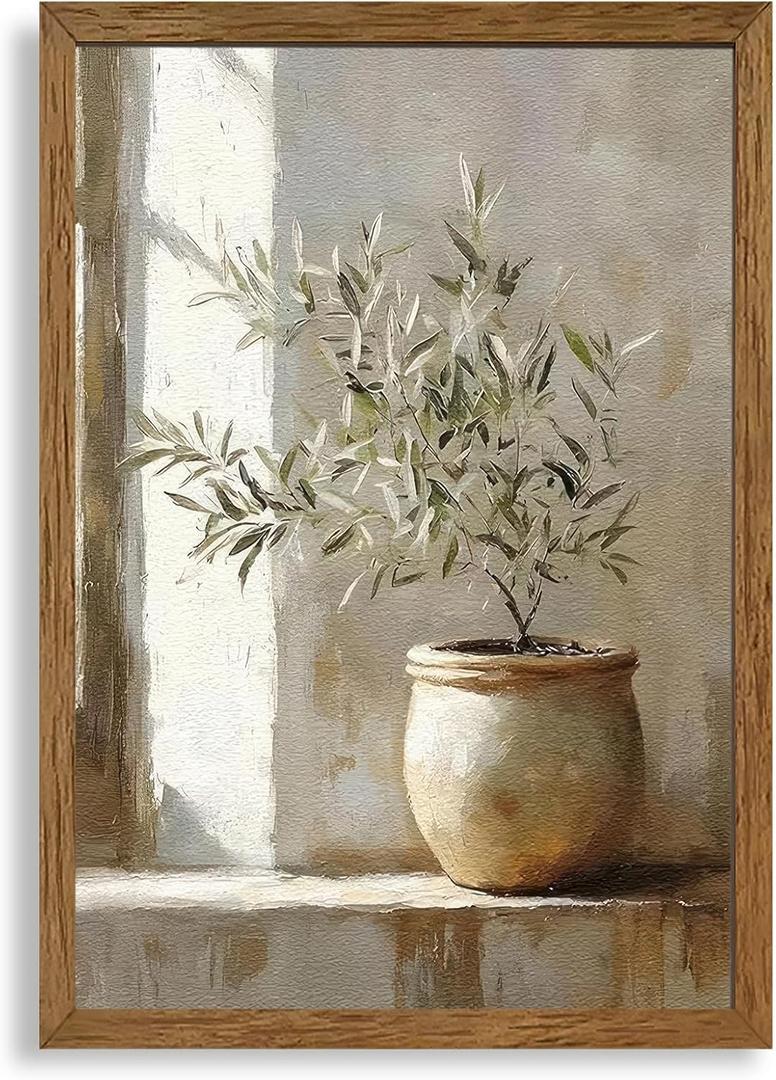 AVECCO Framed Vintage Olive Botanical Tree Canvas Wall Art, Rustic Farmhouse Wall Decor, Unique Plant Art Prints for Bathroom Bedroom Living Room Office Home Kitchen Decoration Ready to Hang 20x30 In